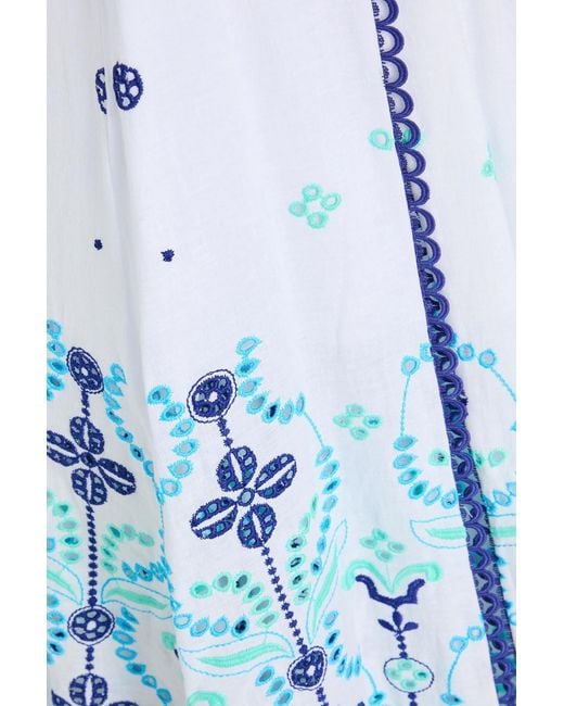 Charo Ruiz Blue Omelia Broderie Anglaise Cotton-Blend Midi Dress