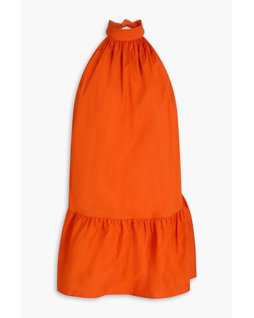 Staud Orange Marlowe Cutout Stretch-Cotton Poplin Halterneck Mini Dress