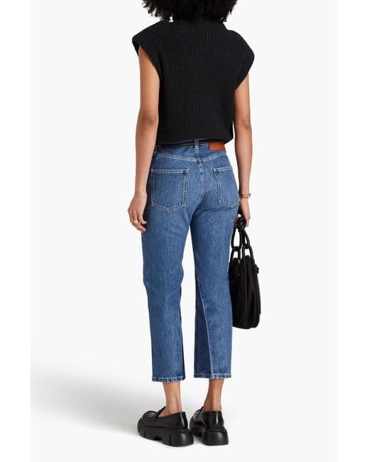 Victoria Beckham Blue Cropped Two-tone High-rise Straight-leg Jeans