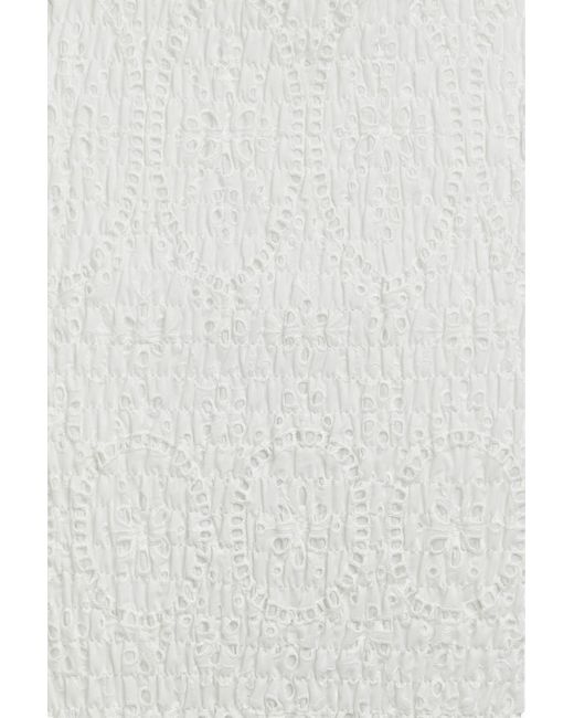 Charo Ruiz White Liliana Shirred Broderie Anglaise Cotton-Blend Midi Skirt
