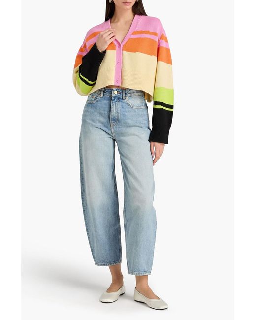 Joos Tricot Pink Cropped Striped Cotton-blend Cardigan