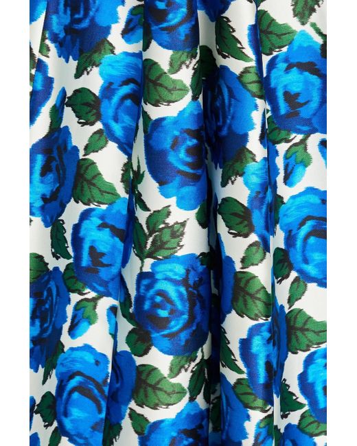 Philosophy Di Lorenzo Serafini Blue Floral-print Satin-twill Midi Dress