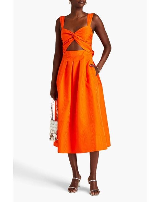 Rebecca Vallance Orange Carmelita Cutout Moire Midi Dress