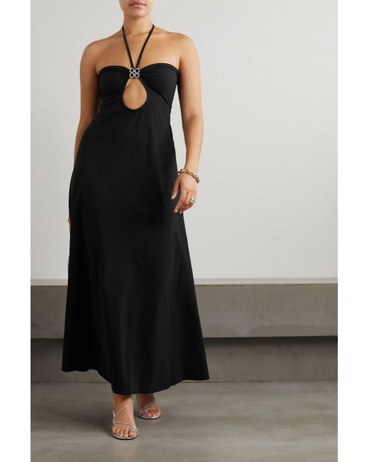 Dodo Bar Or Black Whitney Embellished Cutout Stretch-jersey Halterneck Maxi Dress