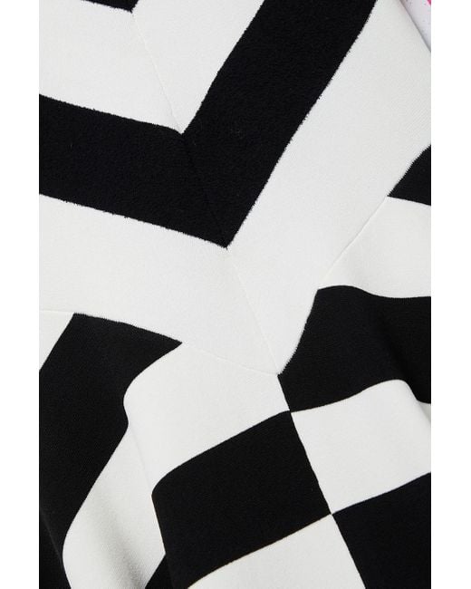 Christopher John Rogers White Asymmetric Striped Stretch-knit Maxi Dress