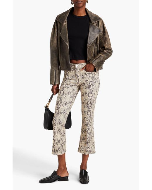 FRAME Natural Le Crop Mini Boot Cropped Snake-print Cotton-blend Twill Bootcut Pants