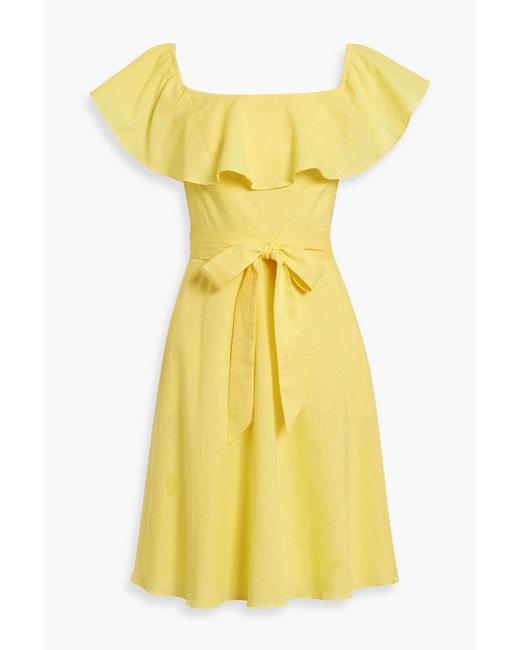 Mikael Aghal Yellow Minikleid aus einer baumwoll-leinenmischung mit rüschen