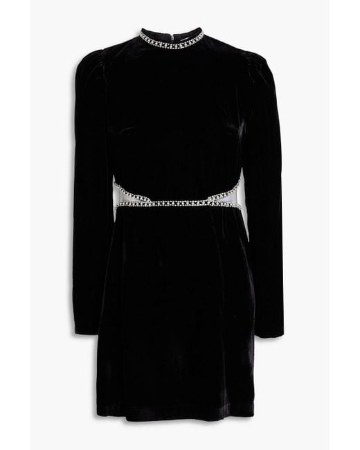 Sandro Black Embellished Tulle-Trimmed Velvet Mini Dress