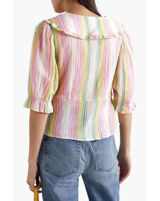 RIXO London Tuscany Cropped Striped Cotton-poplin Blouse in White