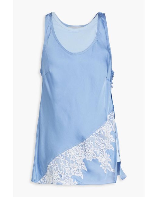 3.1 Phillip Lim Blue Lace-trimmed Layered Cotton-jersey And Satin Tank