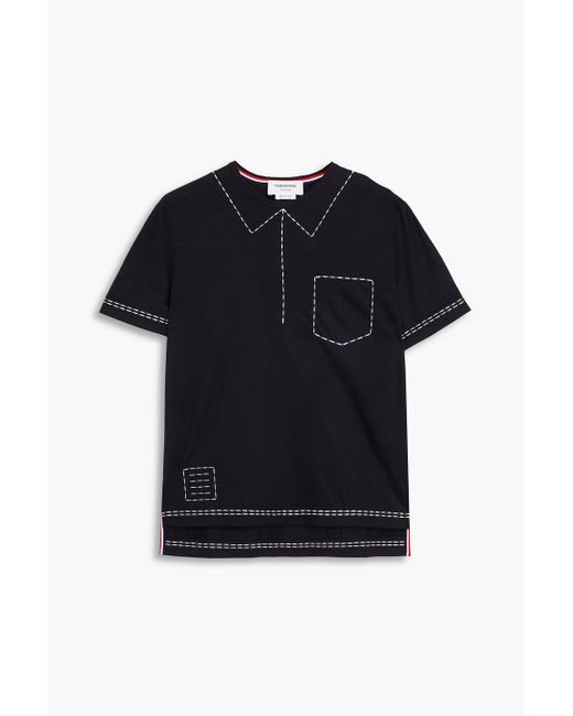 Thom Browne Blue Embroidered Wool-jersey T-shirt