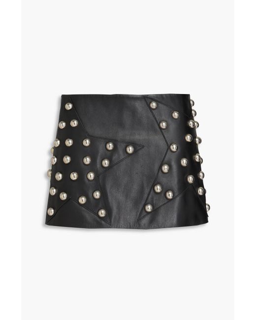 Area Black Studded Embellished Leather Mini Skirt