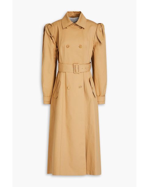 Gabriela Hearst Natural Beedict Double-breasted Bow-detailed Cotton-gabardine Coat