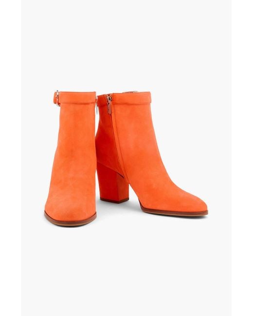 Sergio Rossi Orange Buckled Nubuck Ankle Boots