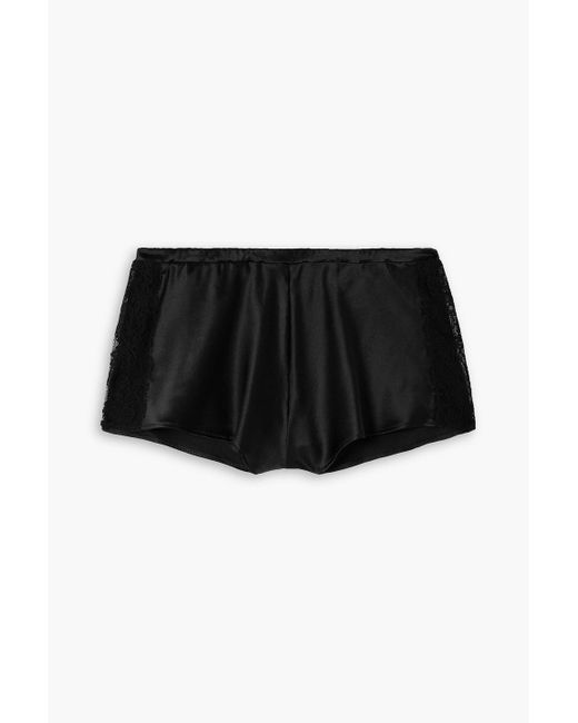 COCO DE MER London Black Seraphine Lace-trimmed Silk-blend Satin Pajama Shorts