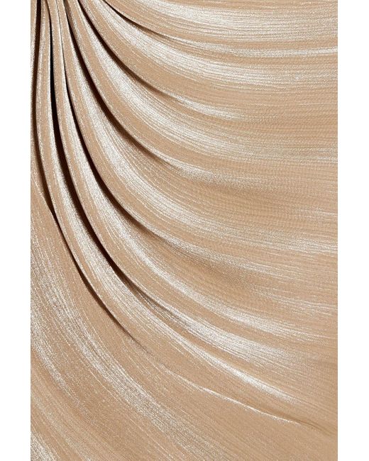 Costarellos Natural Twisted Cutout Satin-jacquard Gown