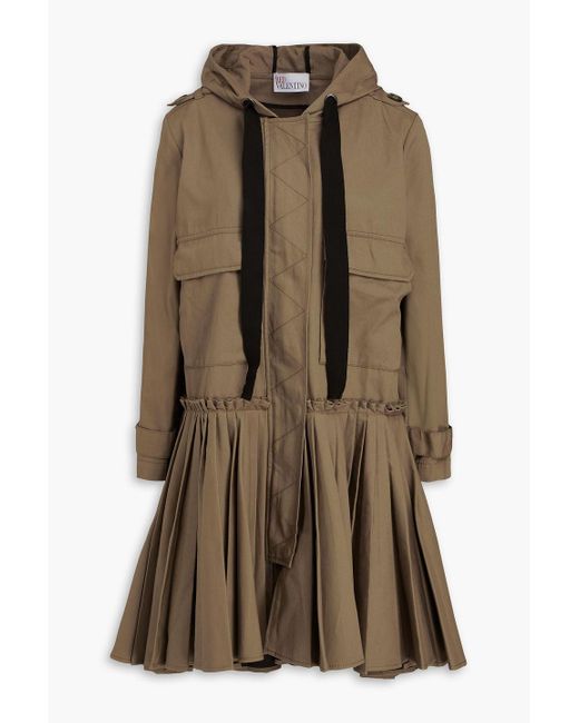 RED Valentino Brown Pleated Cotton-gabardine Hooded Jacket