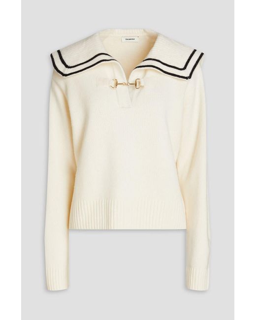 Sandro Natural Williams Embellished Wool Polo Sweater