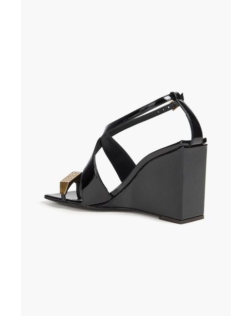 Giuseppe Zanotti Black Nihao Crystal-embellished Patent-leather Wedge Sandals
