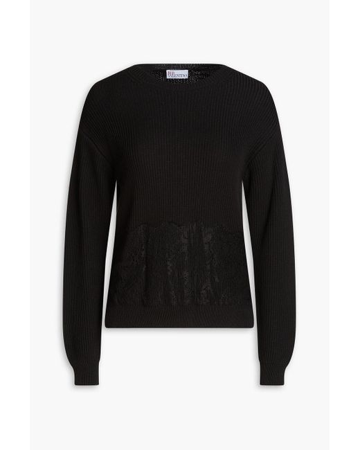 RED Valentino Black Ribbed Wool Sweater