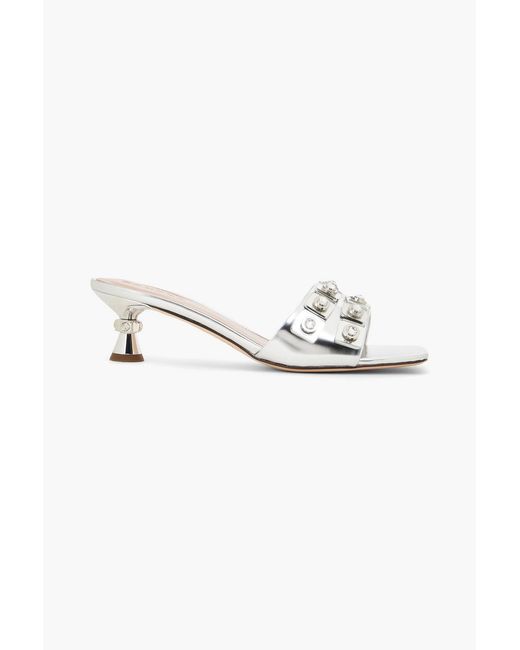 Sandro Embellished Leather Mules in White | Lyst UK