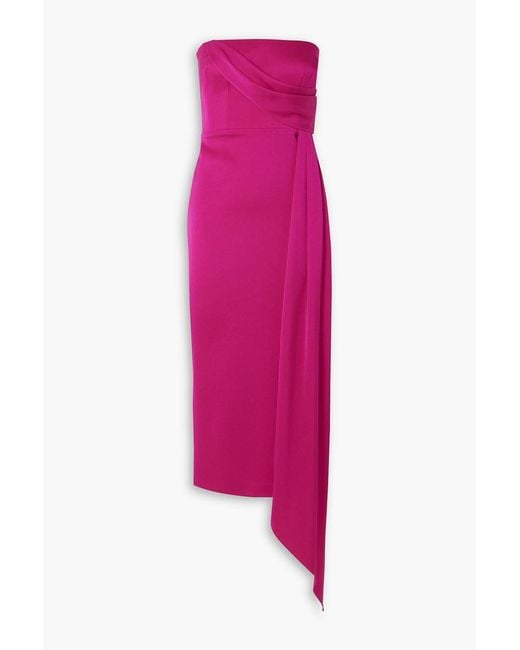 Alex Perry Pink Strapless Draped Satin-crepe Midi Dress