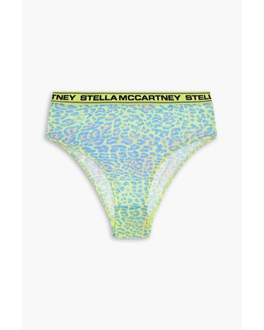 Stella McCartney Green Leopard-print Stretch-mesh High-rise Briefs