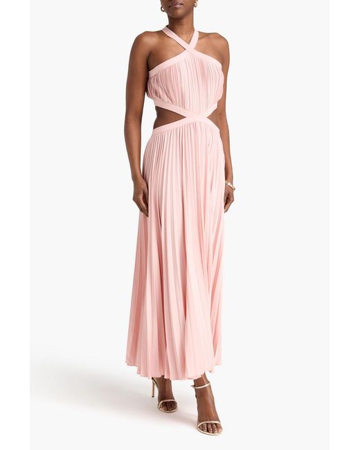 Maje Pink Cutout Pleated Crepe Maxi Dress
