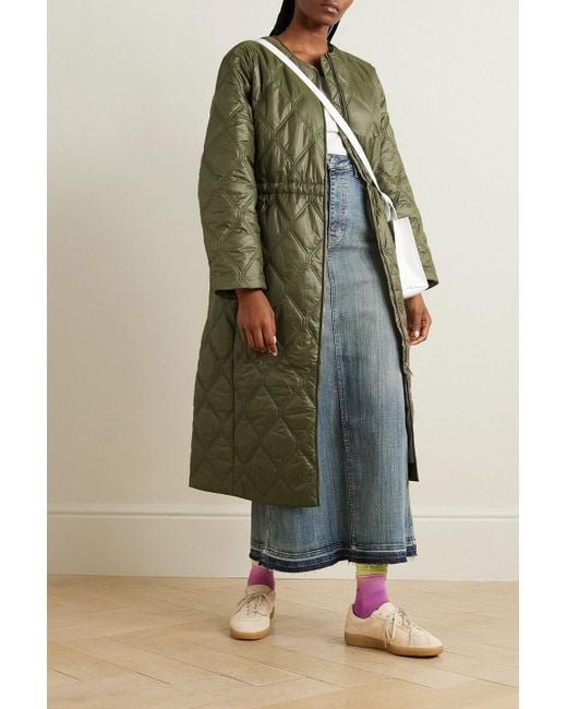 Ganni Green Quilted Glossed-shell Coat