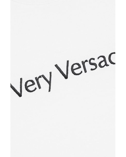 Versace White Embroidered Cotton-jersey T-shirt for men