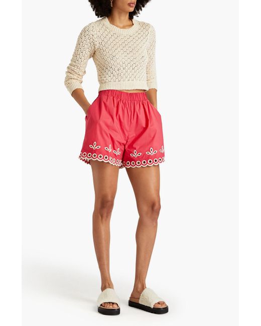 RED Valentino Red Broderie Anglaise Cotton-blend Shorts