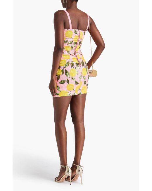 Dolce & Gabbana Yellow Gerafftes minikleid aus tüll mit pailletten