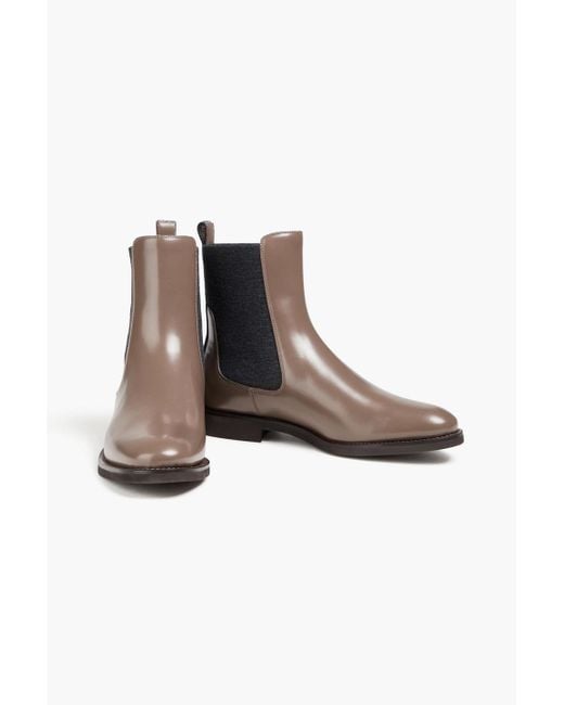 Brunello Cucinelli Brown Chelsea-boots aus leder mit zierperlen