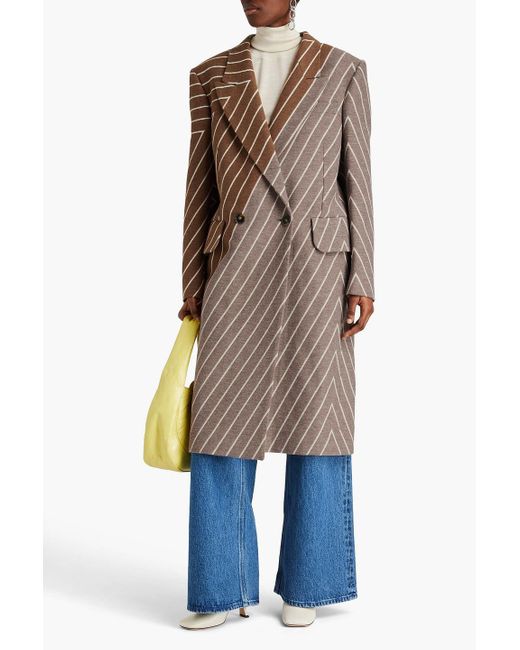 Stella McCartney Brown Striped Two-tone Wool-blend Jacquard Coat