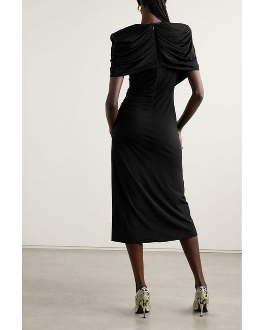 Stella McCartney Black Draped Cape-Effect Stretch-Jersey Midi Dress