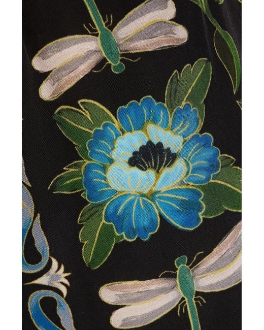 Farm Rio Green Printed Satin Straight-Leg Pants