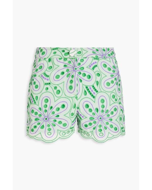 Charo Ruiz Green Caelum Embroidered Cotton-Blend Shorts