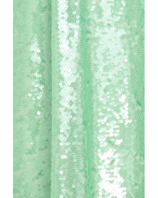 Self-Portrait Green Ruffled Sequined Mesh Midi Dress