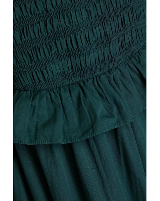 Sea Green Sibylle Ruffled Shirred Cotton Midi Dress