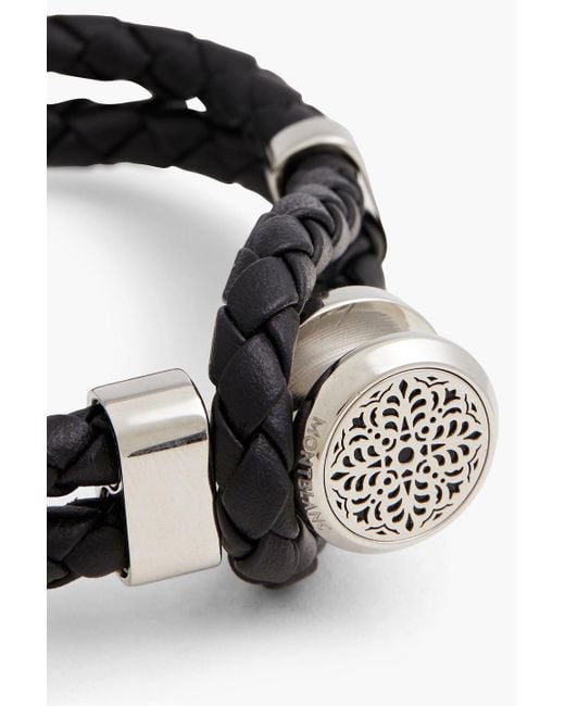 Montblanc Black Silver-tone Woven Leather Bracelet for men