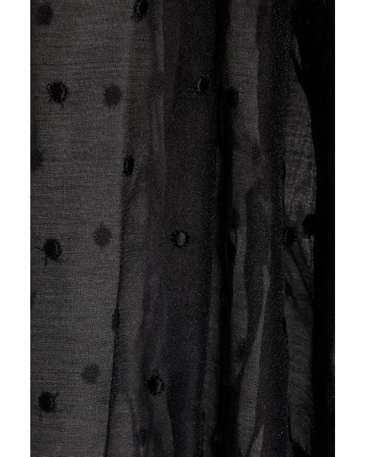 Sandro Black Balmora Ruched Swiss-dot And Knitted Mini Dress