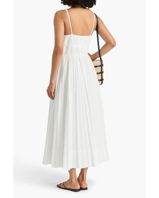 Jonathan Simkhai White Stephanie Pleated Cotton-Blend Poplin Midi Dress