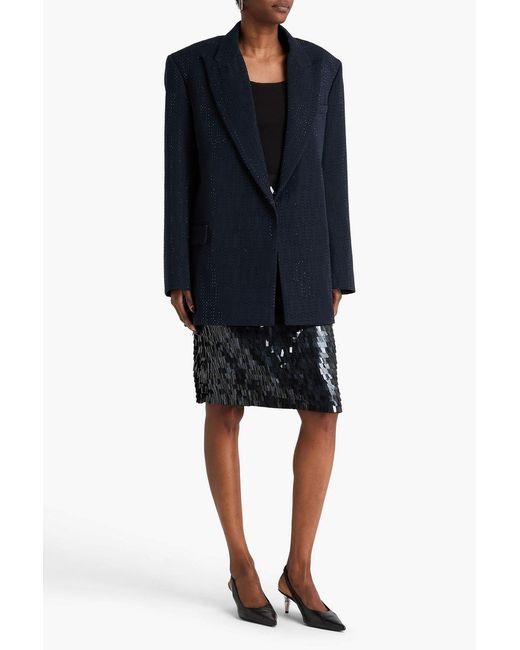 David Koma Blue Bead-embellished Twill Blazer