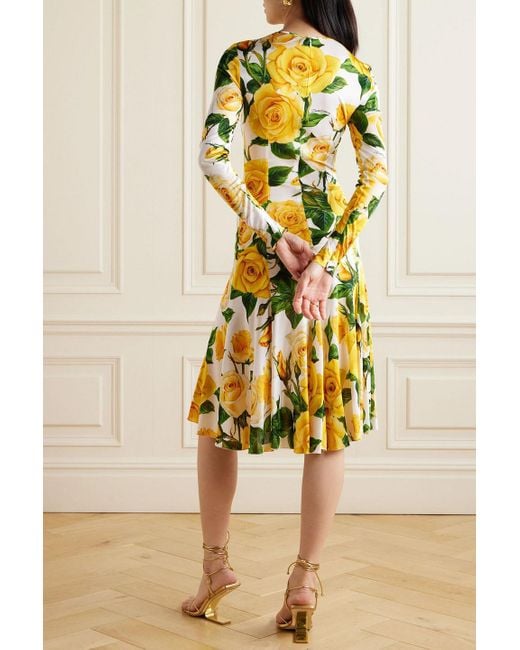 Dolce & Gabbana Yellow Midikleid aus organza mit floralem print