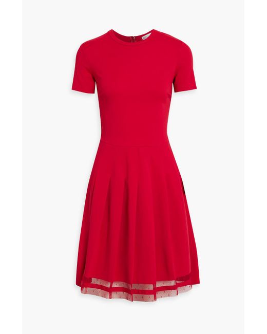 RED Valentino Red Point D'esprit-trimmed Pleated Stretch-jersey Mini Dress