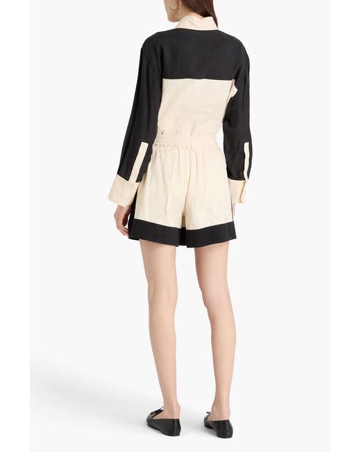Sandro Natural Two-tone Linen-blend Twill Shorts
