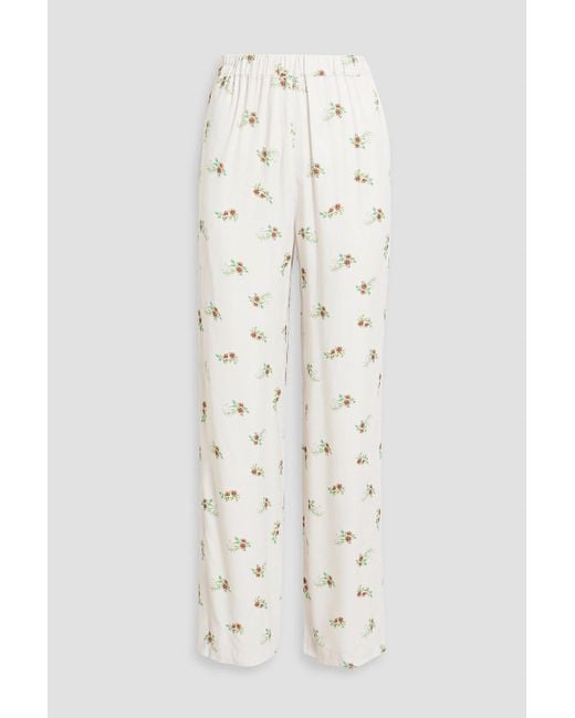 Sleeper White Pyjama-hose aus charmeuse mit floralem print