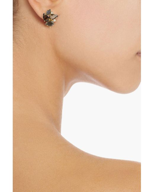 Bounkit Metallic Gold-tone, Labradorite And Quartz Earrings