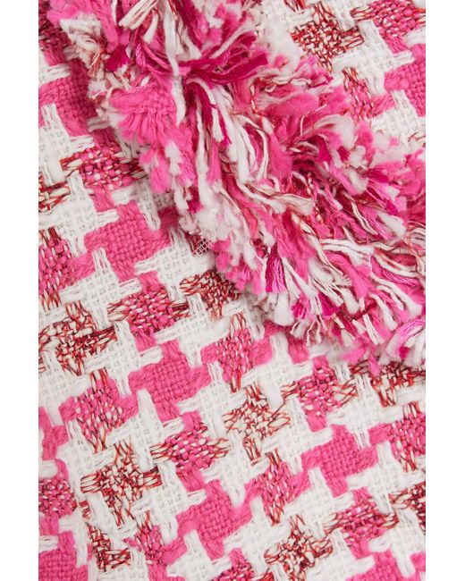 Carolina Herrera Pink Frayed Houndstooth Cotton-blend Tweed Jacket