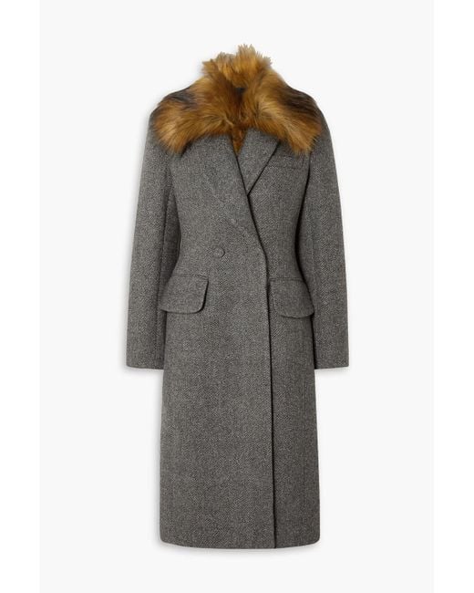 Khaite Gray Finna Double-breasted Faux Fur-trimmed Wool Coat
